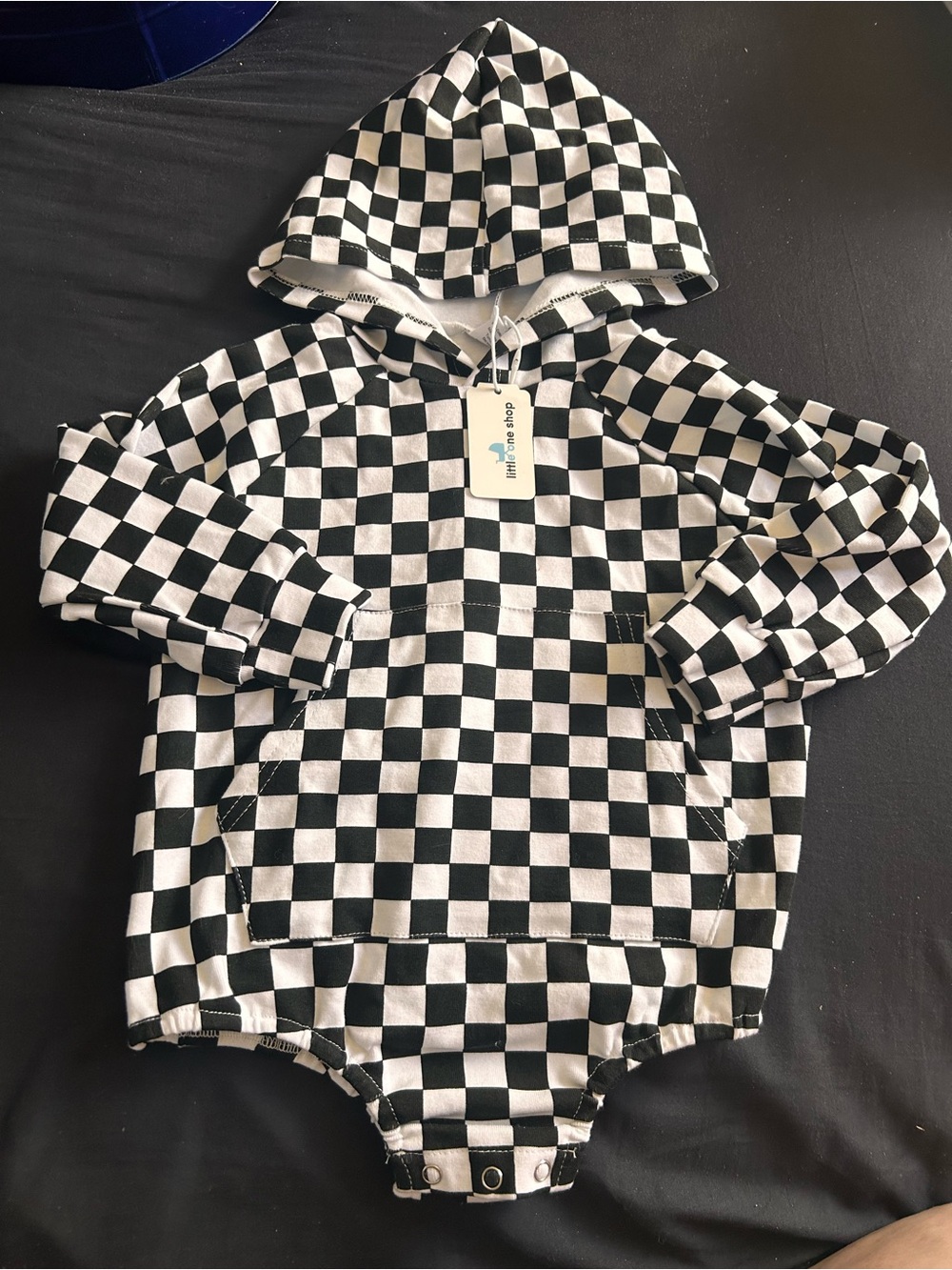 Kids Black & White Checkerboard Hooded Bodysuit Sweatshirt